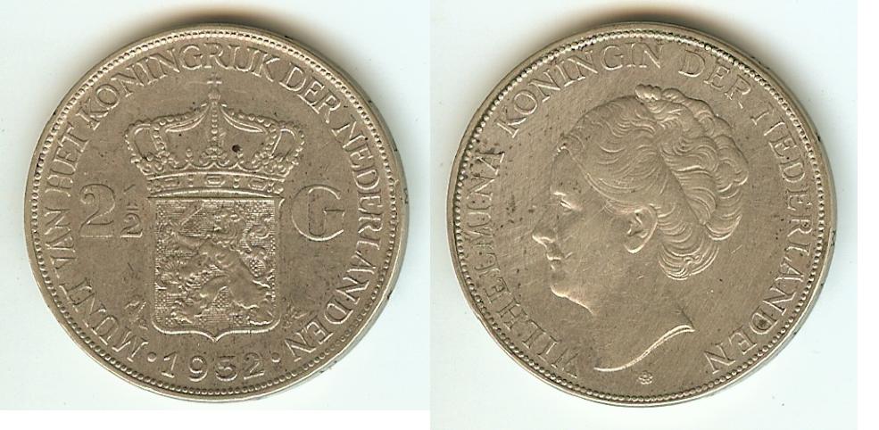 Pays Bas 2 1/2 Gulden 1932 TTB+ à SUP